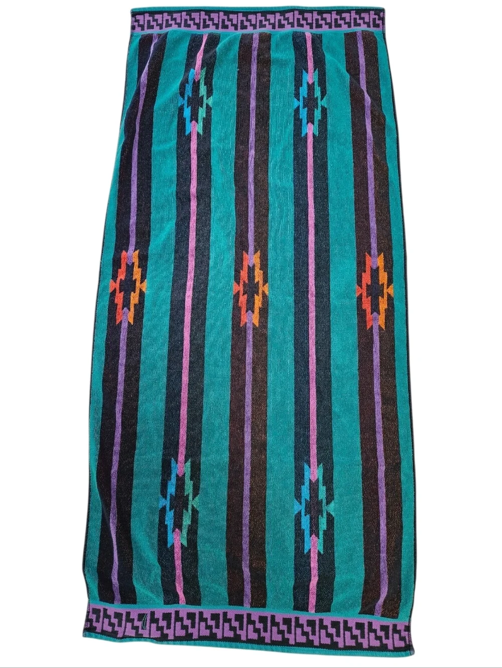 VINTAGE Royal Terry Colorful Southwestern Aztec Beach Bath Towels 80s 90s